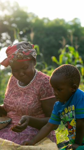 Woman and child in a World Challenge serving context